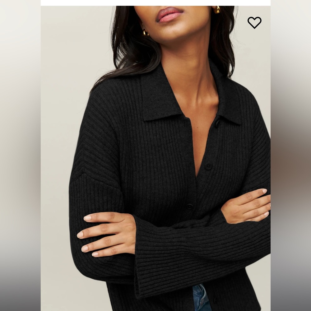 Reformation Fantino Cashmere Collared Cardigan S in Black